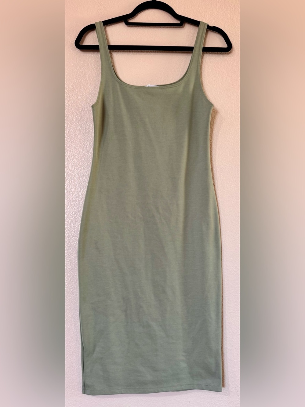 NWOT Zara Sage Green Ribbed Tank Midi Dress Scoop Neck Sz L